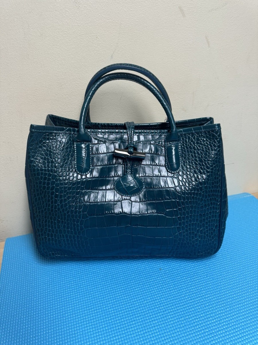 NWT LONGCHAMP CROC EMBOSSED ROSEAU Hobo Shopper Leather Tote Bag