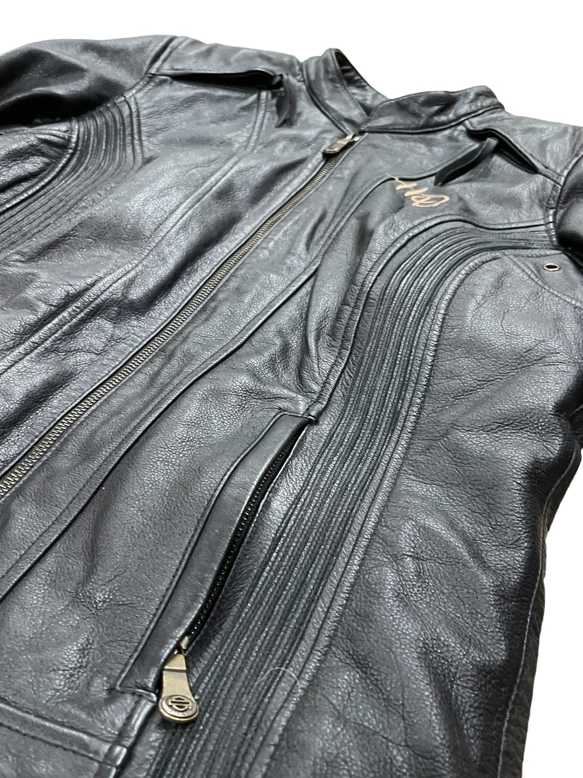 Harley Davidson Womens Blk Leather Motorcycle Jacket Tall M 110th Ann