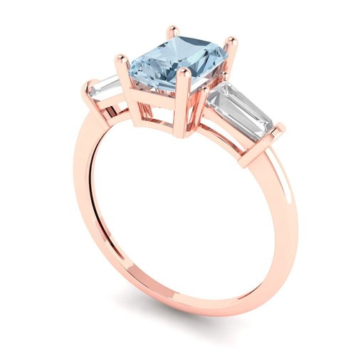 1.5 tcw Emerald Cut Engagement Ring for Women, 14K Rose Gold Blue Promise Ring - Picture 2 of 11