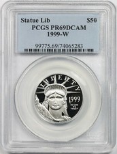 1999-W Platinum Eagle $50 PCGS PR 69 DCAM Half-Ounce 1/2 oz Platinum .9995 1947.76 per troy oz