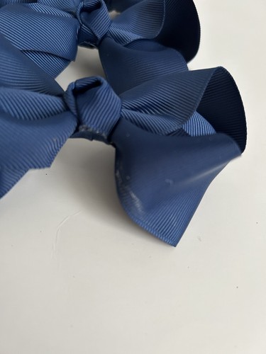 Set of 3 Solid Color Navy Blue 4th of July Patriotic Girl's Knotted Hair Bows - Picture 3 of 5