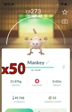 50x Mankey Pokemon Bundle !! Good Chance of Lucky and Good IVs !! Go