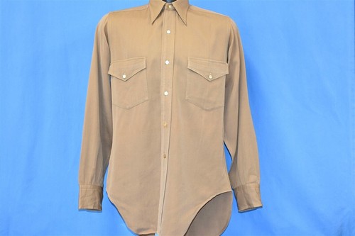 CAMISA VAQUERA VINTAGE AÑOS 40 RANGELAND MARRÓN SÓLIDO WESTERN RAYÓN ABOTONADA PARA HOMBRE M - Imagen 2 de 7