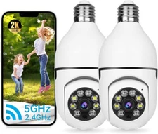 2PCS 3MP Dual-Light WiFi PTZ Bulb Camera 1080P White Wireless Bluetooth Camera 