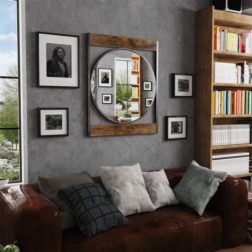 Wisfor Vintage Bathroom Mirror Metal Wooden Frame Wall Mounted Decorative Mirror - Picture 8 of 10