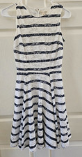 Maison Jules Womans Blue White Floral Lace Mini Fit Flare Dress Zip Lined XS