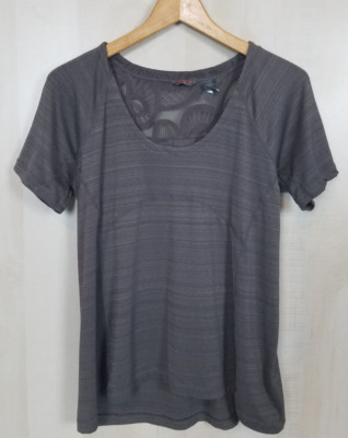 Merrell Women's Large GrayTonal Striped Short Sleeve Stretch Knit Athletic Top
