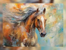 Expressive Horse Portrait Oil Painting Print - Dynamic Art Decor 5" x 7"