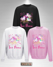 Felpa Colorata UNICORNO con NOME PERSONALIZZATO Idea Regalo Bambino Bambina