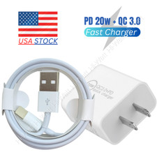 20W PD QC 3.0 Fast Wall Charger Power Adapter For iPhone 14 13 12 11 USB-C Cable