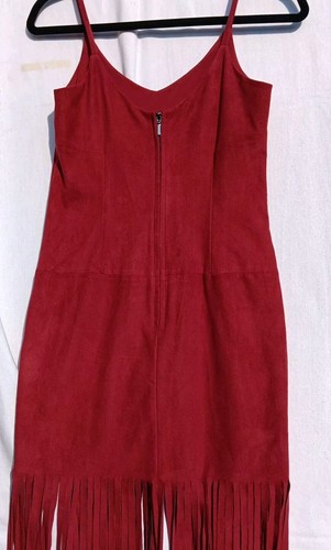 Abito donna XS vakko marrone frange boho party finta pelle scamosciata hippie country flirty - Foto 5 di 7