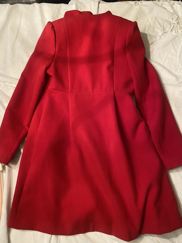 Rothschild Long Pleated Dress Coat Size L 14 Hooded Red Rosettes Retro Paris - Picture 8 of 8