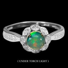 925 Sterlingsilber Ring Rund Feueropal 6mm Simulierter CZ Edelstein Schmuck 8