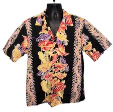 VIntage Bishop St. Mens Hawaiian Button Down Shirt Floral Made In USA Size Large