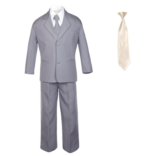 6pc Baby Toddler Boy Teen Formal Party Suit w/Satin Necktie Medium Gray SM-18 - Picture 6 of 25