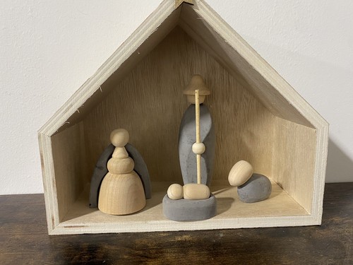Set Fienile Gesù Natività in Cemento Statuine Natalizie Pietra Legno Maria e Giuseppe - Foto 2 di 9