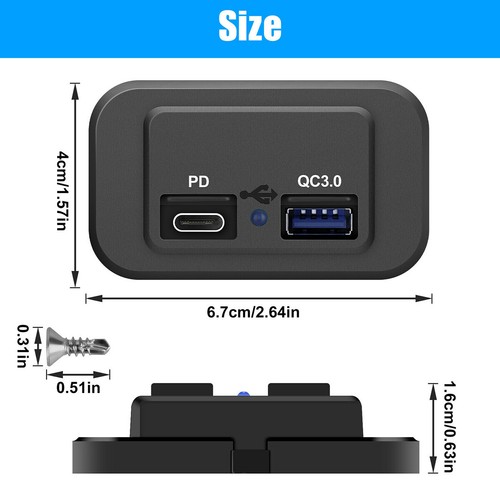 Dual USB Type C PD QC 3.0 Car Boat Fast Charger Socket Power Outlet Panel 12-24V - Zdjęcie 6 z 15