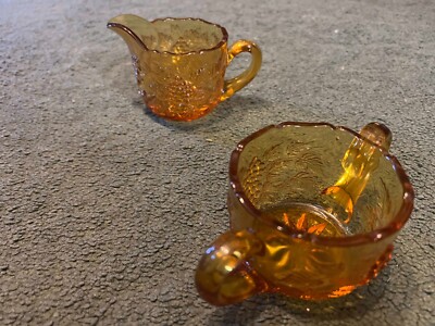 VTG Amber Glass Sugar And Creamer Grape Design