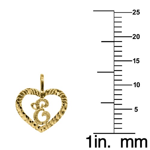 Genuine 14k Yellow Gold 0.59" Diamond-cut Initial Letter E Heart-shaped Pendant - Picture 2 of 5