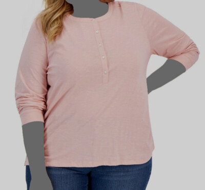 $50 Style & Co Women's Pink Henley Scoop Neck Cotton Blouse Top Plus Size 0X