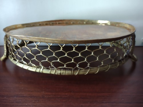 Vintage Rustic Solid Brass Wrapped Wire Chain Link Basket Tray Mid Century Mod - Picture 7 of 8