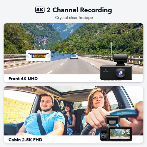 REDTIGER 3 Channel Dash Cam 4K 5G WiFi Front and Rear Inside with Hardwire Kit - Picture 4 of 9