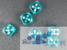 CHESSEX translucent 12mm SET OF 6 D6 TEAL-WHITE DICE MTG WoW POKEMON
