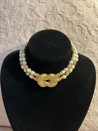 Franklin Mint 1988 Etruscan Style Gold & Baroque Pearl Double Strand Necklace