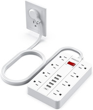 SMNICE Power Strip with USB,Surge Protector Flat Plug 8 5FT, White