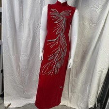 Vintage 50's 60's Red Cheongsam Qipao Dress Floral Embroidery SEE MEASUREMENTS