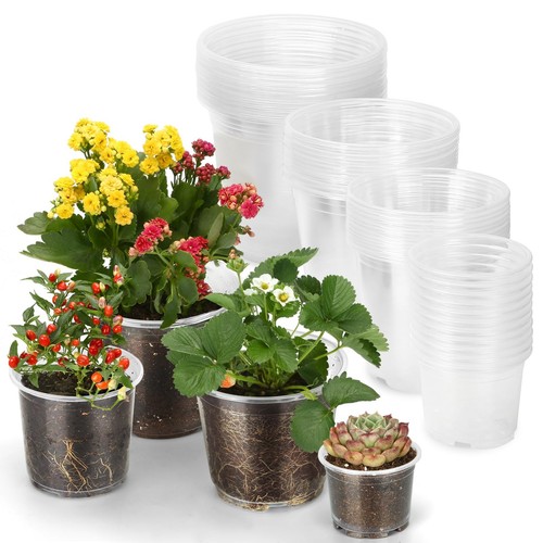 48 Pack 7/6/5/3.5 Inch Clear Plastic Pots for Plants, Clear Nursery Pots with...