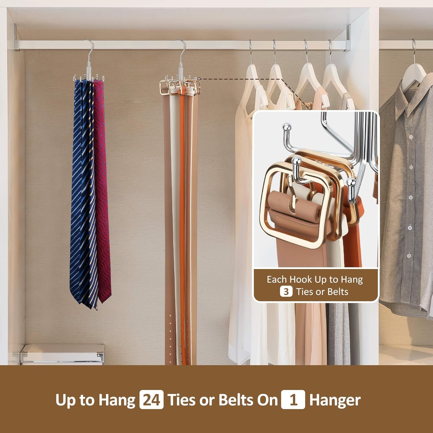 ZEDODIER Tie Hanger for Closet, Rotatable Tie Organizer for Men with 8 Hooks, He