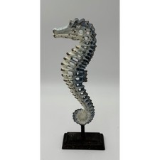 Rustic Cast Iron Seahorse Figurine Distressed White Blue Coastal Nautical Decor