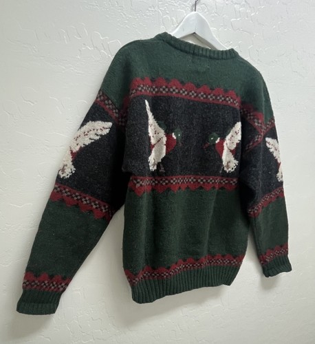 VTG Woolrich Sweater Medium 100% Pure Wool Green Mallards Ducks Outdoors Hunting - Picture 5 of 8