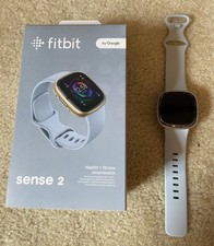 Fitbit Sense 2 Health And Fitness Smartwatch. Gold Case & Blue Mist Band.