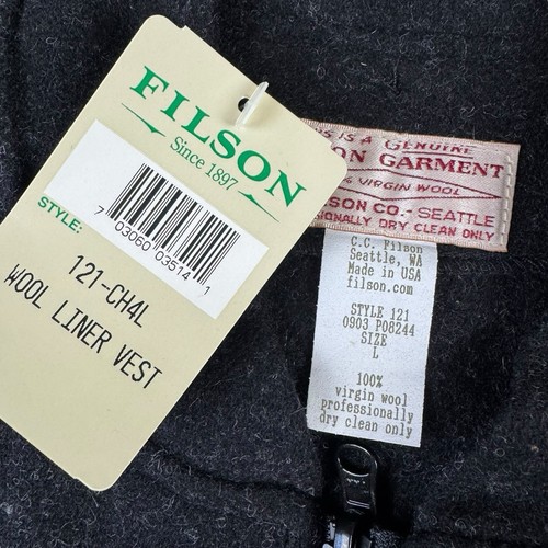 VTG NWT Filson Style 121 Wool Liner Vest Men’s XL, Charcoal NOS Full Zip - Picture 3 of 6