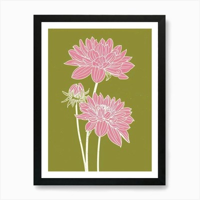 Pink & Green Dahlia 1 Art Print Framed Wall Art Poster Canvas Print Picture