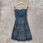 Vintage Y2K Betsey Johnson Dress Size 2 Strapless Floral Teal Lace Bow
