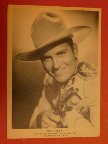 1938 Gene Autry with six shooter gun film Western Jamboree Promotional Card B8S2
