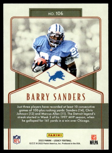 2022 Panini Legacy B Barry Sanders Detroit Lions #106 - Bild 2 von 2