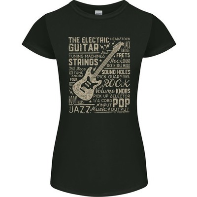 Gitarre Word Kunst Gitarrist Elektrischer Akustisch Damen Petite Schnitt T-Shirt