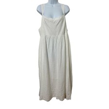 J Crew Square Neck Linen Smocked Midi Dress Size 24 Pure White Coastal Lagom EUC