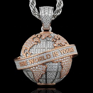 Authentic 4Ct Round Cut Moissanite The World Is Yours Globe Pendant 14K Rose Gold Plated