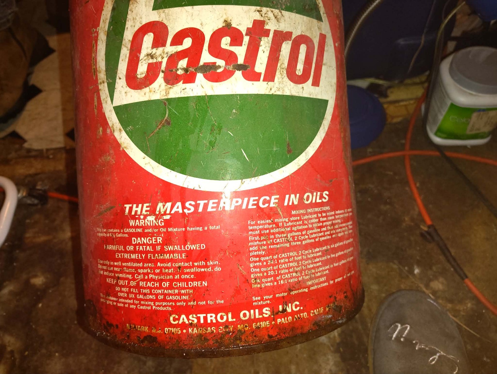Vintage Castrol 6.5 Gallon Snowmobile Outboard 2 Cycle Mixing Can with Spout