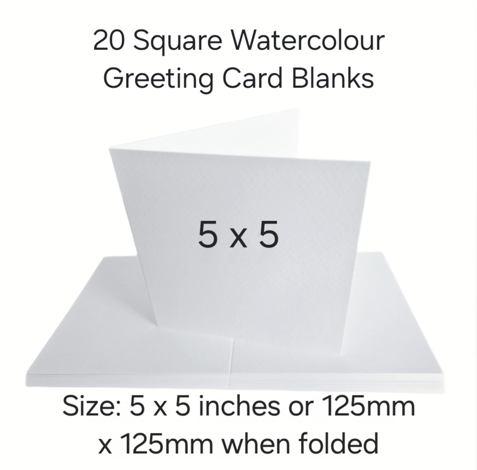 20 x Watercolour Blank Greeting Cards 5x5"" Single Fold High White 300gsm CL007