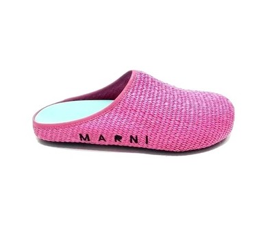 Marni Fussbett Sabot Slides Woven Fabric Raffia Pink Womens US