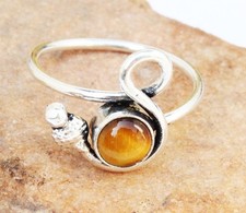 Brown Tiger Eye Gemstone Handmade 925 Sterling silver Jewelry Ring Sz-7.50" US 