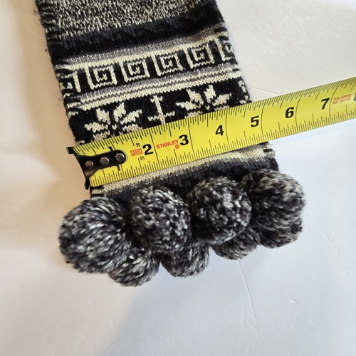 Vtg Mudd 90s Y2K Skinny Fair Isle Nordic Scarf Pompons Grey Black 5"x64" GUC - Picture 7 of 8