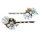 Vintage Floral White & Gold Leaf Hair Pins Set Decorative Hair Accessories Ename