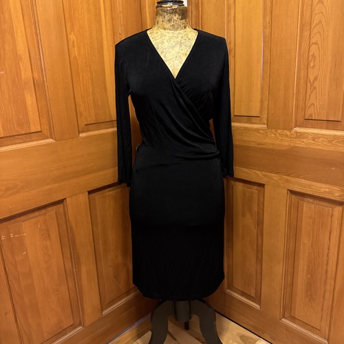 Travelers by Chicos Sz 0 Small Womens Dress Black Long Sleeve Faux Wrap Stretch - Picture 1 of 9